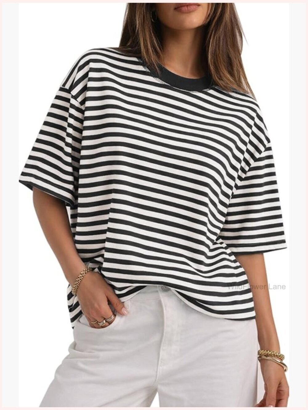 Oversized Striped Crewneck T-Shirt Casual Summer Top